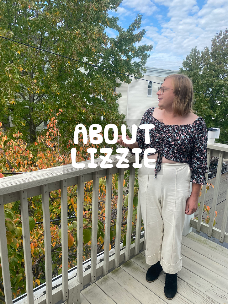 Lizzie on her porch. Image captioned 